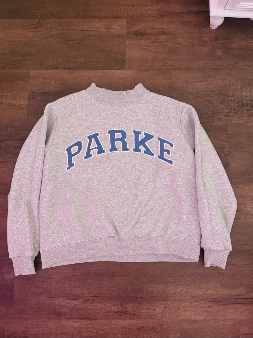 PARKE mock neck denim lettering (Never worn;washed to shrink)